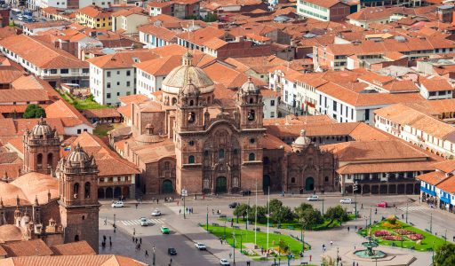 Cusco aerial view from Saqsaywaman in Cusco, Peru