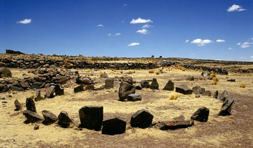 Stone circle built for religious purposes at the necropolis of Sillustani, Peru. Aymara. c 15th C AD. north shore of Lake Titicaca. (Photo by Werner Forman/Universal Images Group/Getty Images)
