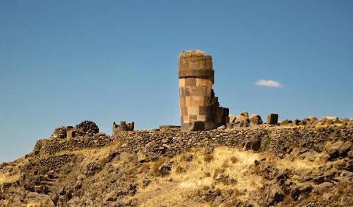 Ruins of Sillustani, pre-Incan burial ground on shores of Lake Umayo near Puno in Peru.